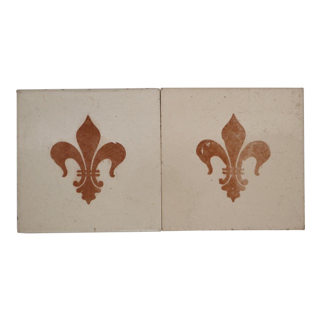 1900s Fleur De Lis Antique Set of Two Large Tiles, Portuguese For Sale