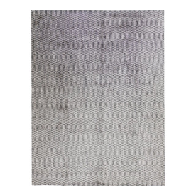 2010s Abstract Modern Handmade Gray Wool & Silk Rug For Sale