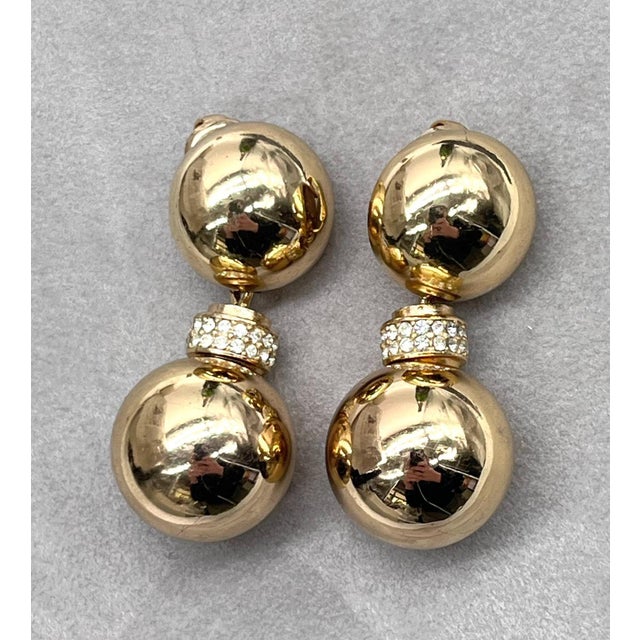 Vintage Double-Ball Ear Clips in Gold & Crystals from Christian Dior, 1980s, Set of 2 For Sale - Image 13 of 13