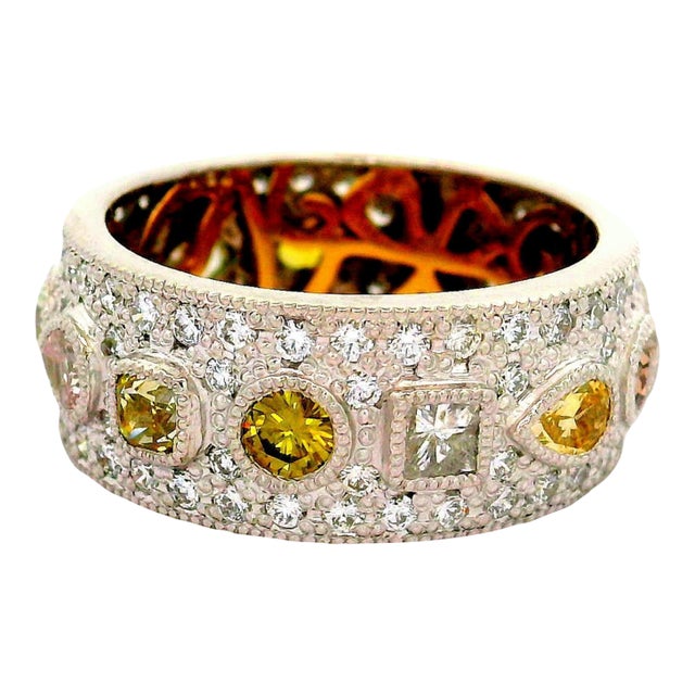 Diamond Platinum & 18k Gold Pave Band, Size 6 For Sale