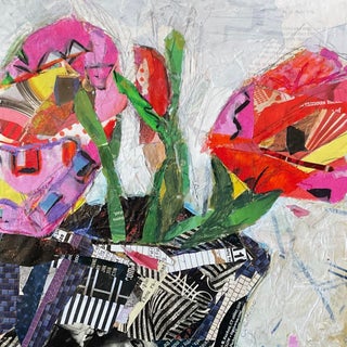 Bright Colorful Abstract Floral Collage by C. Carrillo For Sale