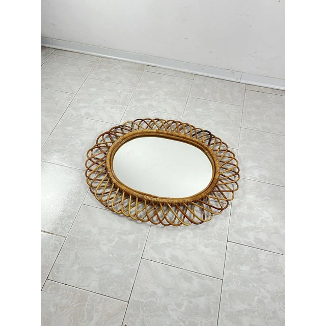 Mid-Century Modern Mid-Century Oval Mirror in Rattan and Bamboo in the style of Franco Albini, 1960s For Sale - Image 3 of 9