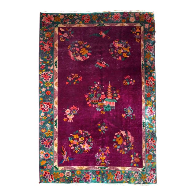 1920s Vintage Handmade Art Deco Chinese Rug For Sale