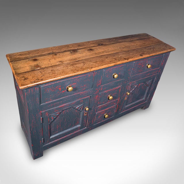 Wood Vintage Dresser Base, English, Painted Pine, Kitchen Sideboard, Distressed, 1960 For Sale - Image 7 of 12