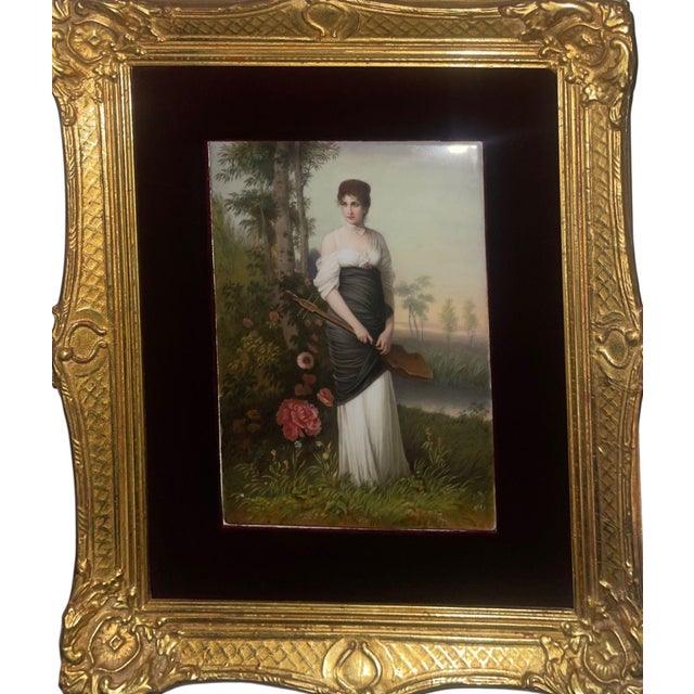 19th Century Pair Italian Porcelain Plaques on Gilt Frames With Red Velvet Mats For Sale In Los Angeles - Image 6 of 8