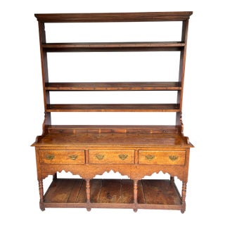 Antique 1800s Oak Welsh Pot Board Dresser W/Open Plate Rack For Sale
