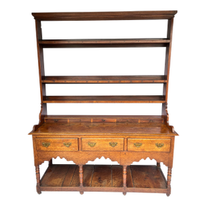 Antique 1800s Oak Welsh Pot Board Dresser W/Open Plate Rack