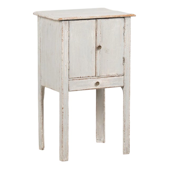 19th Century Small Swedish Original Gray Painted Pine Cabinet Nightstand For Sale