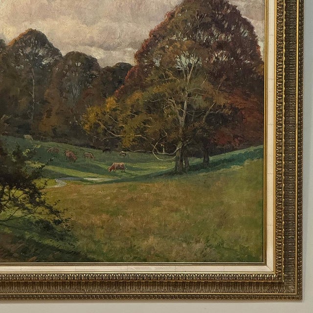 Framed Oil Painting on Canvas by Léon Dardenne (1865–1912), 'Pastoral Landscape With Shepherd and Grazing Cattle' Dated 1897 For Sale - Image 10 of 17