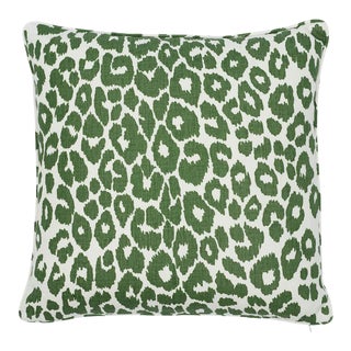 Schumacher Iconic Leopard 22" Pillow in Green For Sale