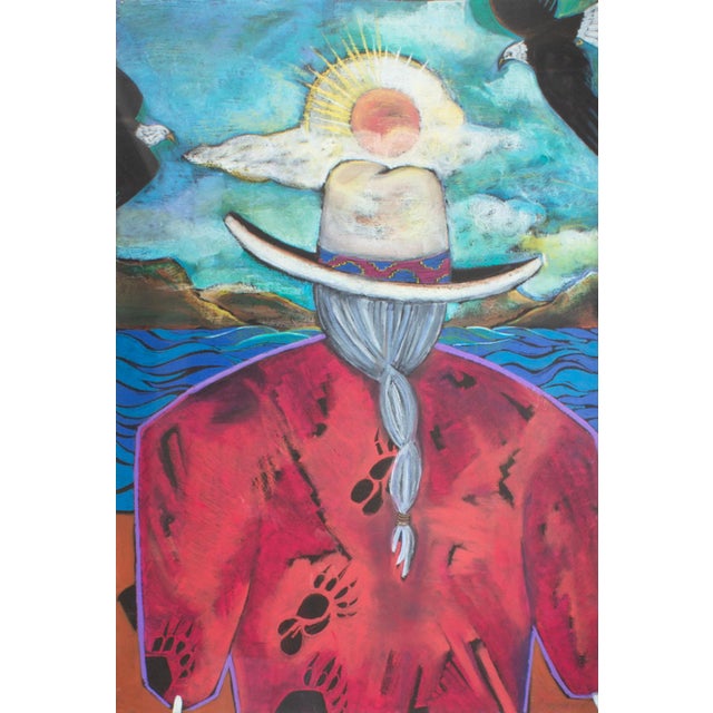A 1990 pastel drawing by the American artist Amy Córdova. This drawing depicts the back of a woman wearing a hat and red...