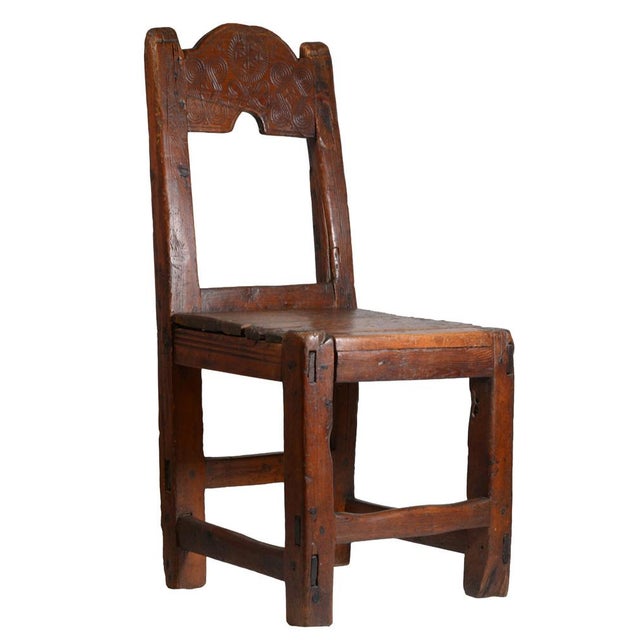 Folk Art Italian Chair with Carved Backrest, 1838, Wood For Sale - Image 6 of 10
