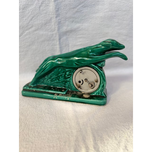 Art Deco Art Deco Porcelain Greyhound Mantle Piece Original Clock For Sale - Image 3 of 9