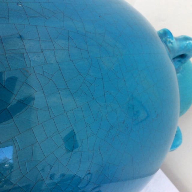 Ceramic Large Turquoise Ceramic Vessel For Sale - Image 7 of 8