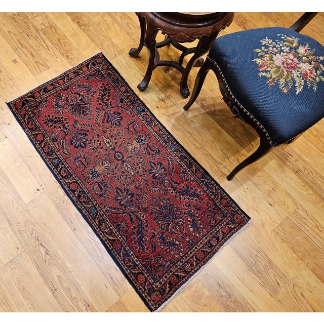 Antique Persian Lilian Accent Rug, Hand-Knotted Wool, Allover Floral Pattern, Red & Navy, 2x4 For Sale - Image 4 of 13