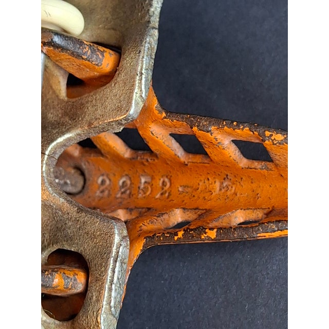 Share Vintage 1930s Hubley Cast Iron Tat Nc-491 Dual Prop Airplane Toy Orange Nickel For Sale - Image 10 of 15