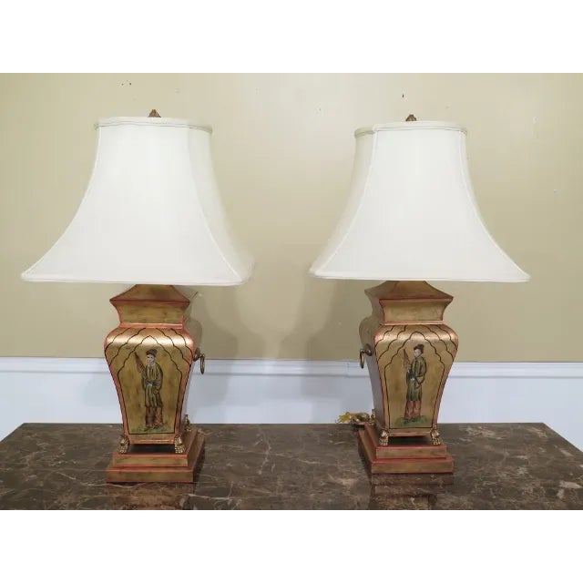 Decorative Crafts Toleware Chinoiserie Lamps - A Pair For Sale - Image 10 of 10