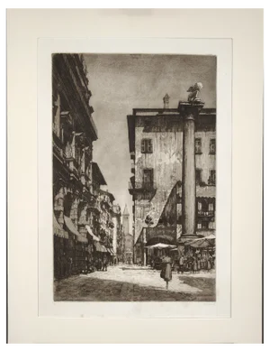 Ettore Fagiuoli, Piazza Delle Erbe in Verona, 1928, Etching