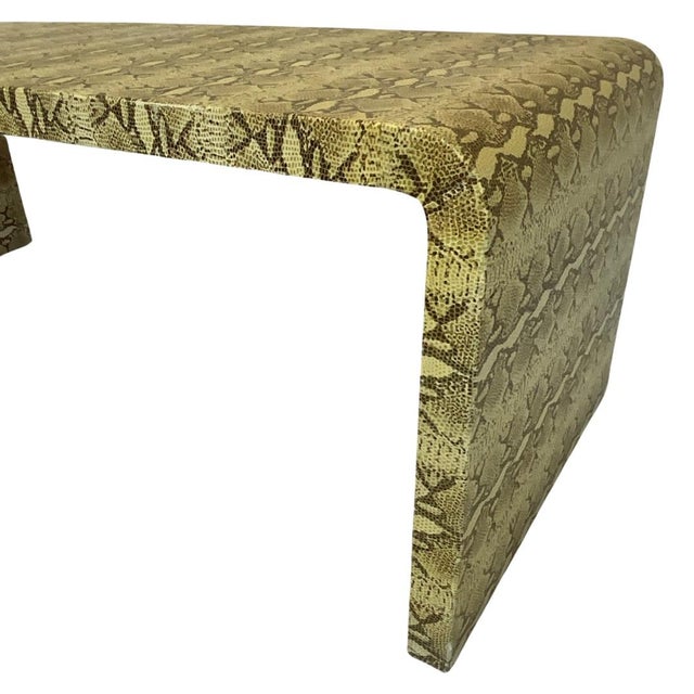 Animal Skin Snake Print Leather Waterfall Accent Coffee Table For Sale - Image 7 of 11