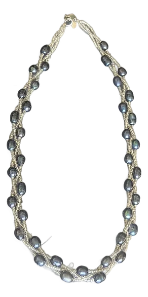 Vintage Braided Freshwater Black Pearls With Ziv 925 Silver Clasp