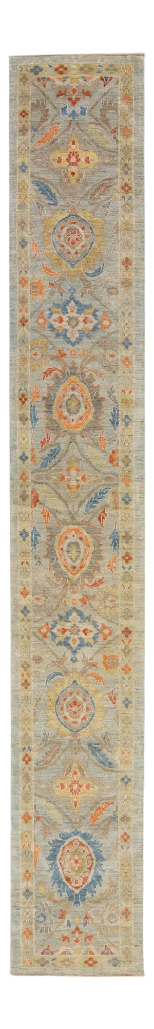 Modern Blue Sultanabad Handmade Floral Long Wool Runner