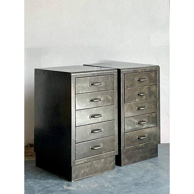 Dark Gray Vintage Boho Industrial Chests - A Pair For Sale - Image 8 of 9