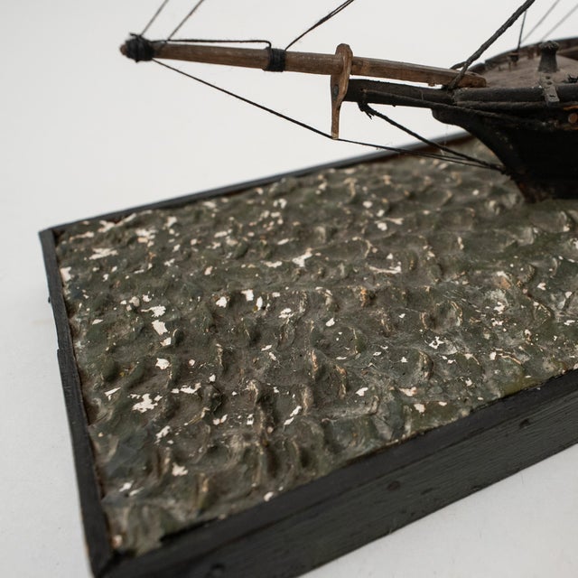 Antique Three-Masted Schooner Ship Model in Glass Case For Sale - Image 12 of 18