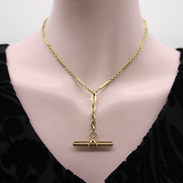 Metal Late 19th Century 14k Gold Victorian T-Bar With Oval Chain Link Extension For Sale - Image 7 of 10