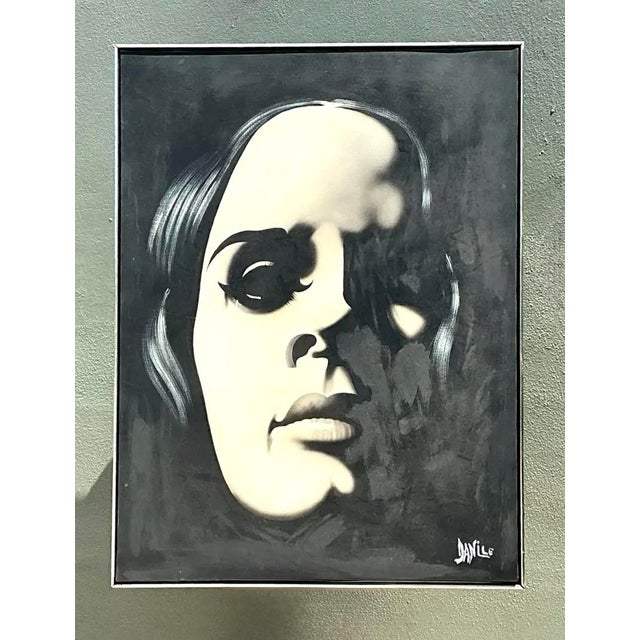 Vintage Monumental Original Oil Portrait on Canvas For Sale - Image 9 of 12
