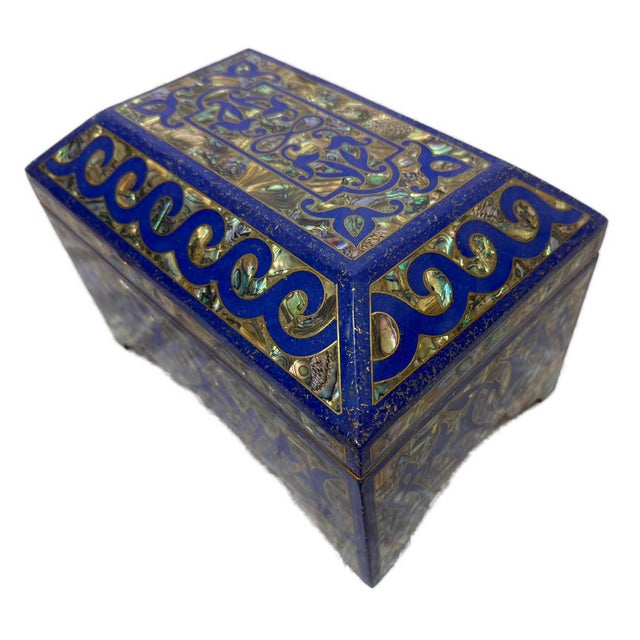 Handmade Lapis & Mother of Pearl Jewelry Box - Trinket Box From Egypt For Sale - Image 4 of 10
