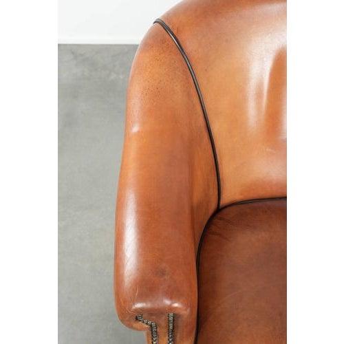 Textile Large English-Style Club Chair in Sheepskin Leather For Sale - Image 7 of 13