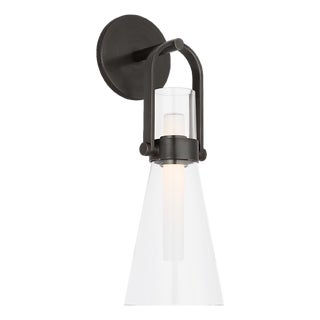 Ian K. Fowler for Visual Comfort Signature Larkin Medium Conical Bracketed Sconce in Bronze with Clear Glass For Sale