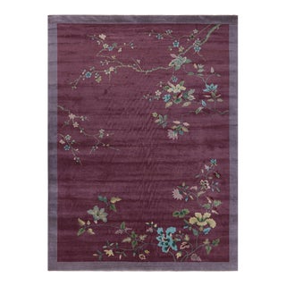 Rug & Kilim’s Chinese Art Deco Style Rug in Purple With Colorful Floral Patterns For Sale