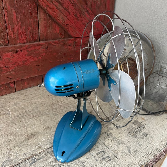 Vintage Coronado Electric Fan 12" Aluminum Blades Blue Metal Base 15" Tall For Sale - Image 12 of 13