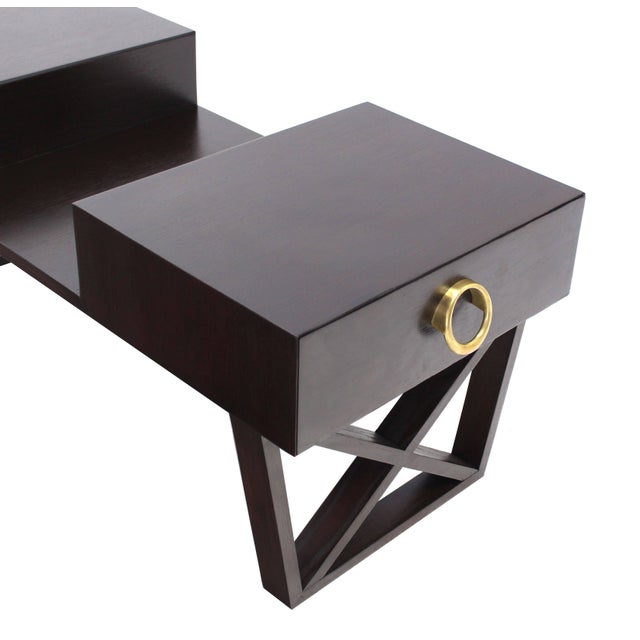Mid 20th Century Bi Level Coffee Table with Two Side Drawers Storage in Espresso Finish For Sale - Image 5 of 9