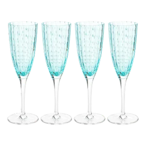 Pescara White Dot Champagne Flutes - Aqua Blue, Set of 4