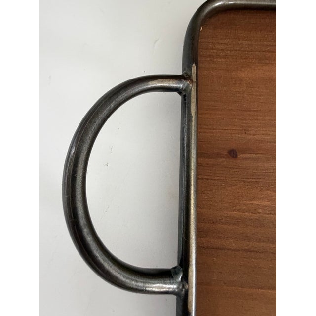Vintage Handmade Wood Serving Trays With Hand-Forged Metal Frames – Set of 2 For Sale - Image 10 of 13