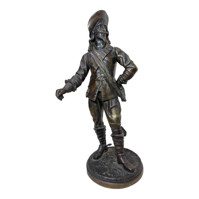 High Quality 19th Century Antique Bronze Musketeer Cavalier Statue Sculpture For Sale