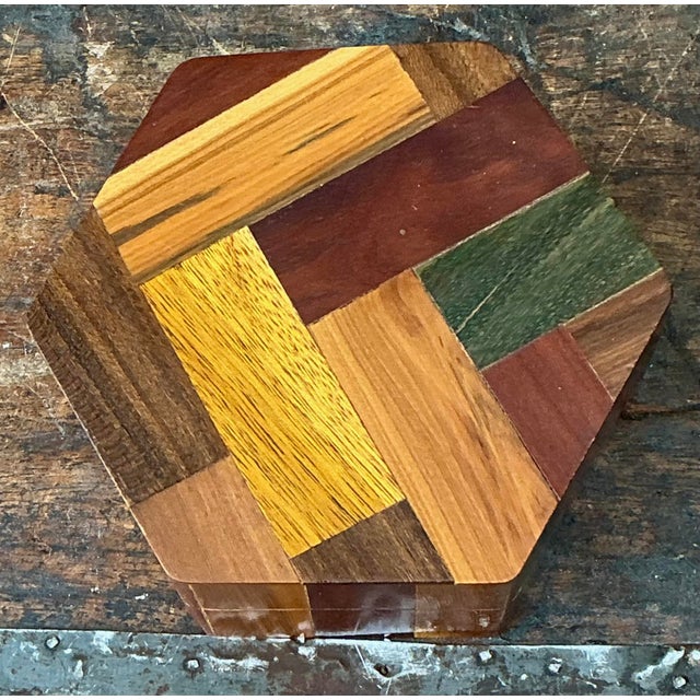 Vintage Octagon Marquetry Hexagon Box For Sale - Image 4 of 12