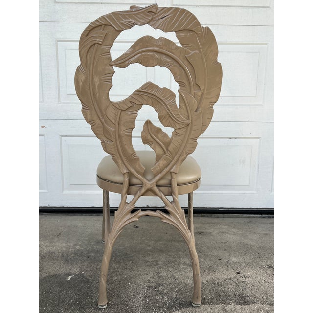 1960s Vintage Hollywood Regency Era Banana Leaf Cast Aluminum Chairs 2 Pieces For Sale - Image 5 of 17