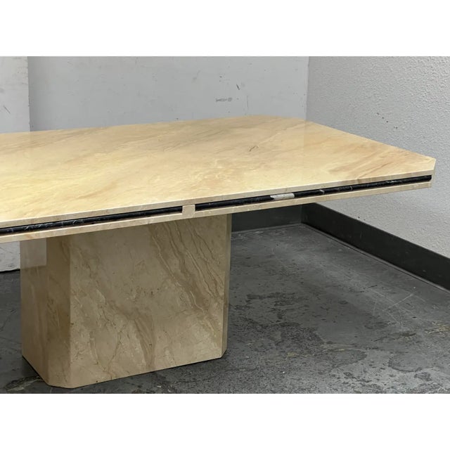 Cream Circa 1990's Custom Design Marble Table Top Pedestal Base For Sale - Image 8 of 12