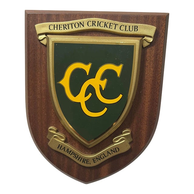 Early 21st Century Cherton Cricket Club in Hampshire England Wood Wall Plaque Sports Decor For Sale