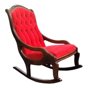 Victorian Mahogany and Tufted Velvet Upholstered Rocking Chair, Circa 1920s