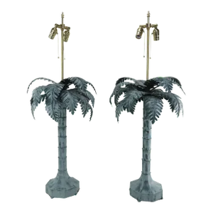 Pair of Vintage Palm Tree Table Lamps, Metal