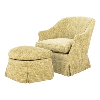 Modern Green Upholstered Tub Chair & Ottoman For Sale