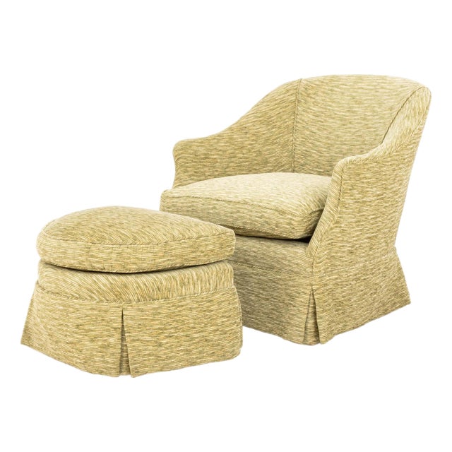 Modern Green Upholstered Tub Chair & Ottoman For Sale