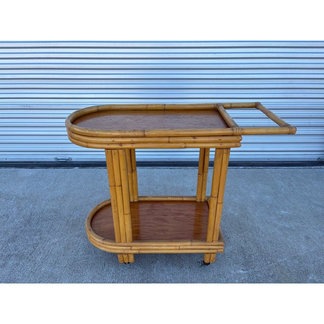 Mid-Century Modern 1950s Mid Century Bamboo Bar Cart For Sale - Image 3 of 6