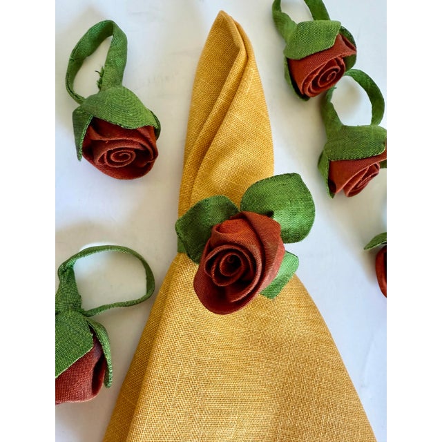 Textile Set of 8 Red Rosebud Textile Napkin Rings For Sale - Image 7 of 10