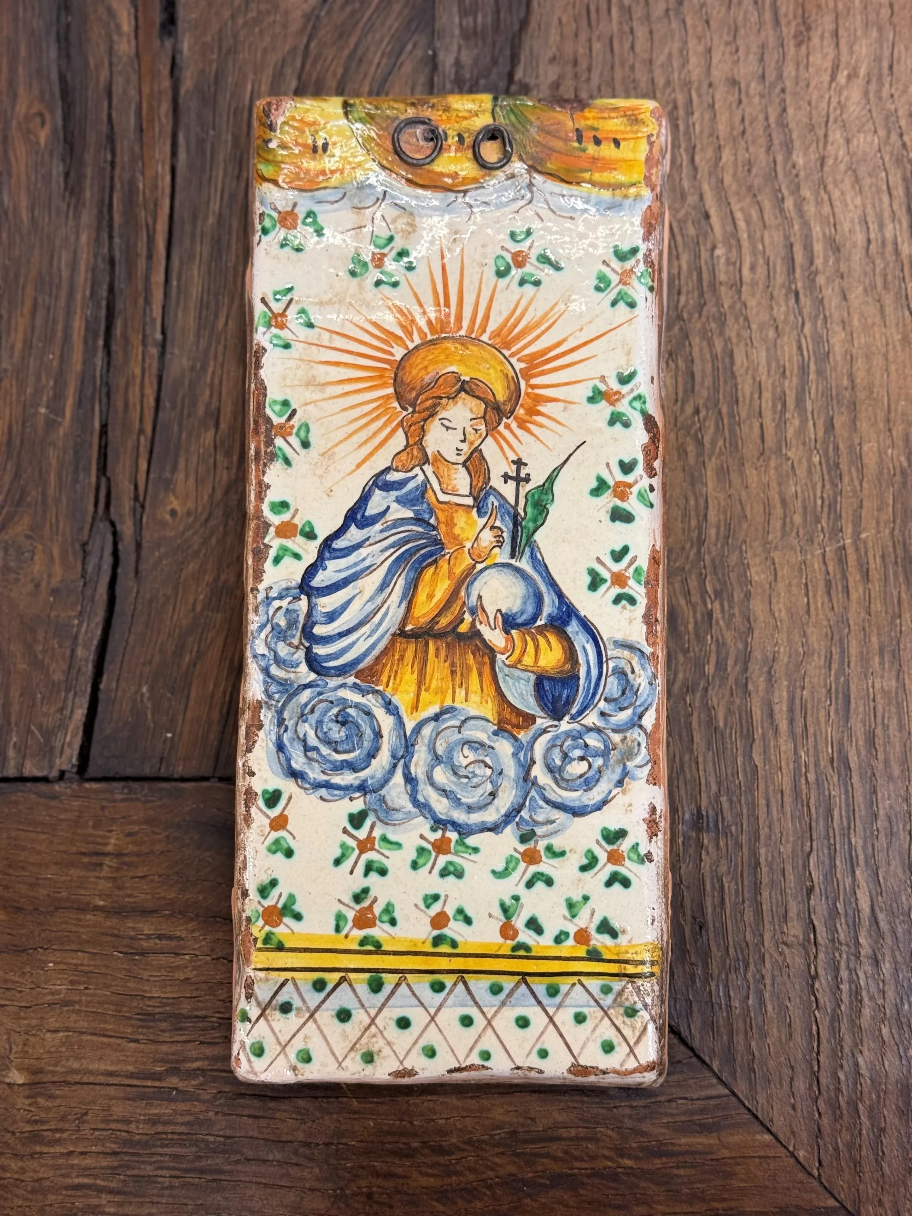 19th Century Castelli San Donato Italian Hand Painted Madonna Tile