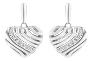 Sterling Silver Heart Diamond Accent Puff Earrings (I-J, I1-I2) - 2 Pieces